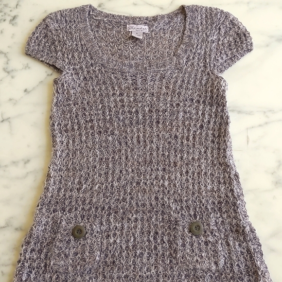 Mohair Blended Multicolor Short Sleeve Long Crochet Sweater w/buttonable pockets - Picture 4 of 5